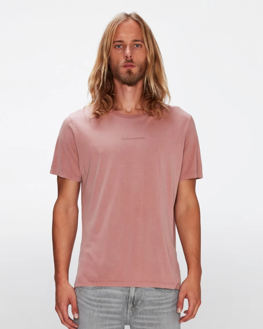 7 For All Mankind Men's Mineral Dye T-Shirt In Burnt Brick Color