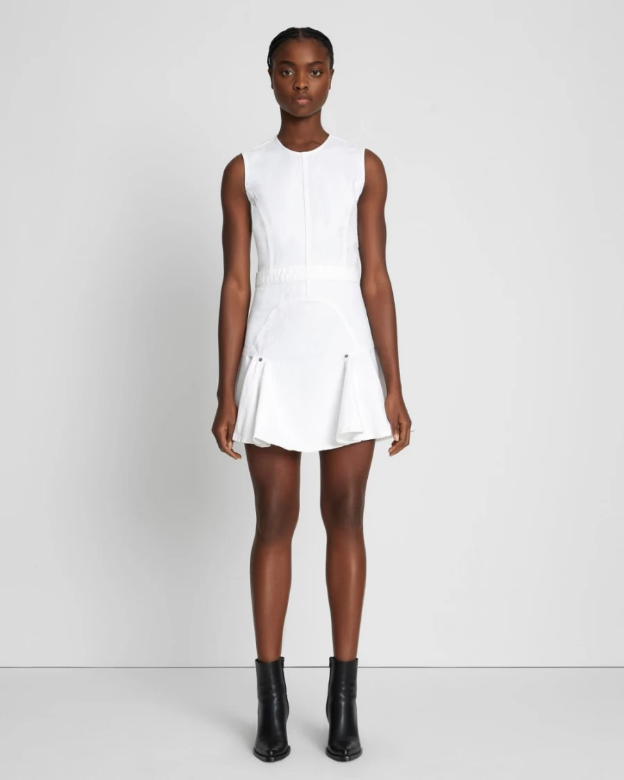 7 For All Mankind Women's Brilliant White Denim Flounce Mini Dress