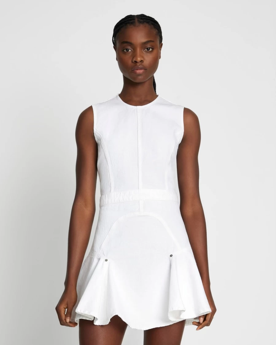 7 For All Mankind Women's Brilliant White Denim Flounce Mini Dress