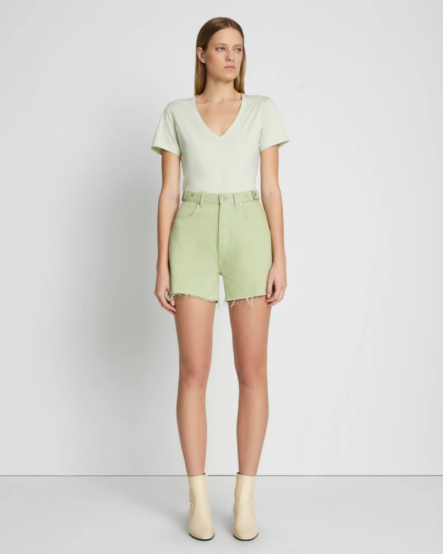 7 For All Mankind Women's Ruby Easy Shorts in Sea Foam Green - Comfortable Casual Denim Shorts