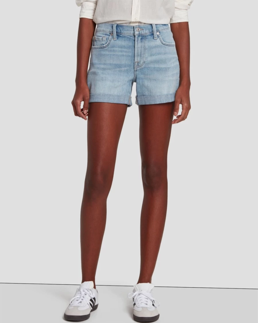7 For All Mankind Women's Coco Prive Broken Twill Mid Roll Shorts