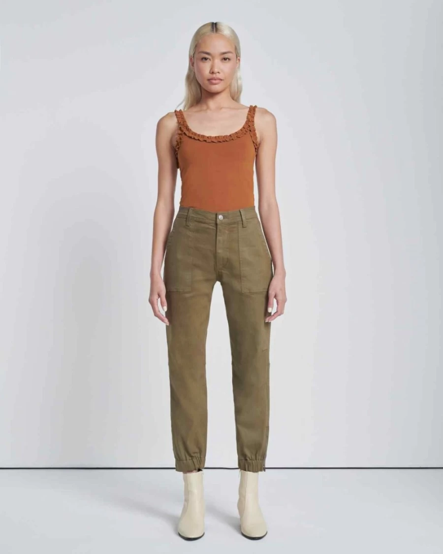 7 For All Mankind Women's Coated Olive Darted Boyfriend Jogger Pants