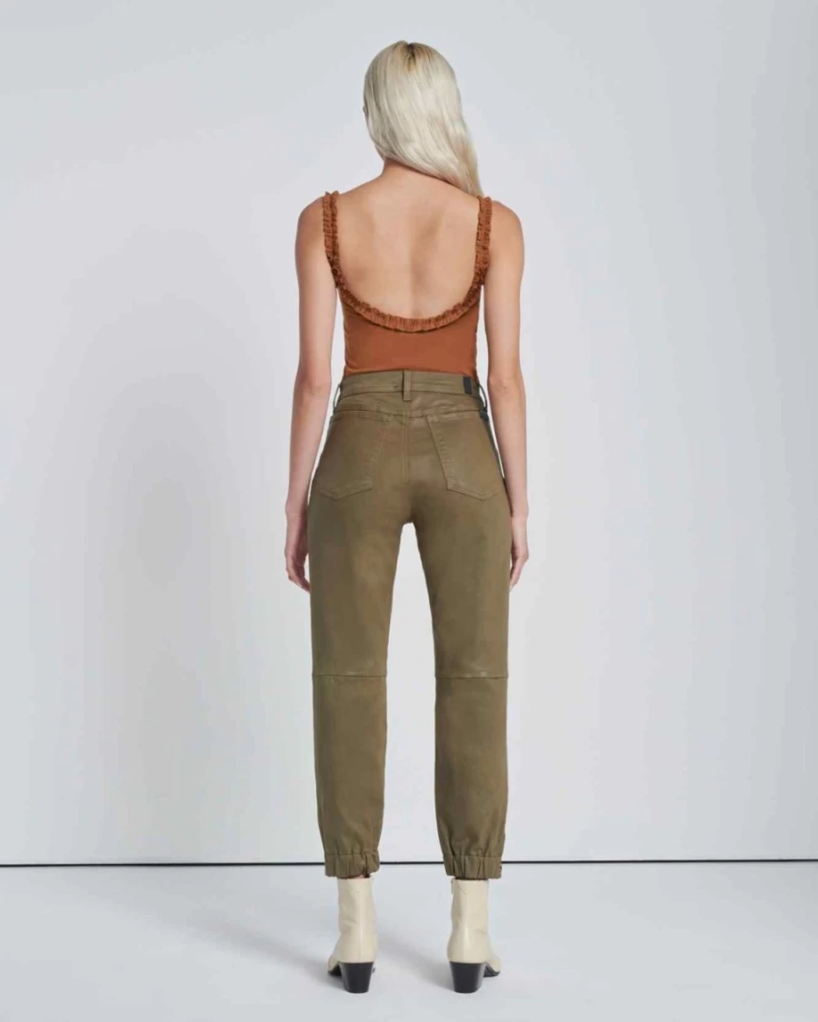7 For All Mankind Women's Coated Olive Darted Boyfriend Jogger Pants